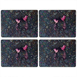 Sara Miller India Collection Set of 4 Large Placemats Hummingbird Paradise Midnight Blue