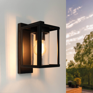 LED Outdoor Wall Light with Dusk to Dawn Sensor - 7.5W - Warm White - E27 - Waterproof - Black - Lantern - Modern / Industrial