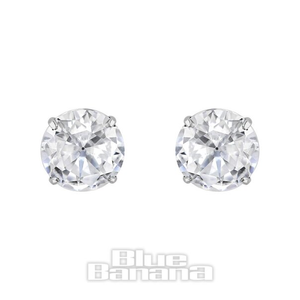 Blue Banana Polished Titanium Round Crystal Stud Earrings (Clear Crystal)