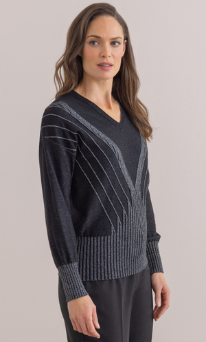 Lurex Stripe Jumper - Black/Silver
