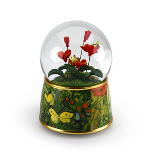 Red Poppies and Butterflies 18 Note Musical Water Globe