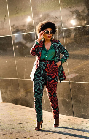 Zora Green And Red Jacket and Trouser set