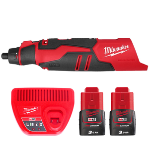Milwaukee M12BLROT 12V Cordless Brushless Rotary Tool With 2 x 3.0Ah Batteries & Charger