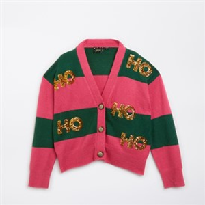 Brave Soul Womens Christmas Cardigan Pink/Green Stripe