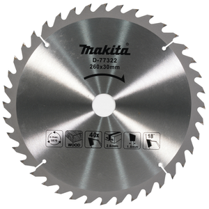 Sågklinga för trä Makita; 260X2,6X30,0 mm; Z40; 18°