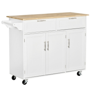 HOMCOM Isla de Cocina Mueble Auxiliar de Cocina con 2 Cajones 6 Puertas y Barra Lateral 121x46x91 cm Roble y Blanco