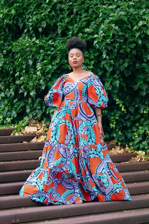 Zari Power Sleeeve Maxi Dress
