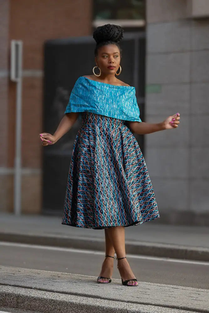 Oyin Blue and Silver Midi Dress