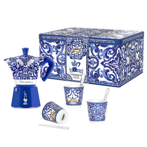Bialetti Dolce & Gabbana - Zestaw Moka Express Mediterranean 6tz + 3 Filiżanki Espresso + 3 Mieszadełka