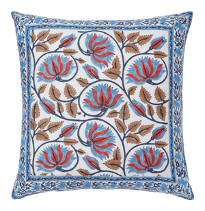 Suman-Nargis Coral, Blue & Camel Reversible Pillow Cover