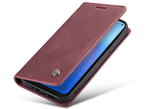 CaseMe Slim Synthetic Leather Wallet Case with Stand for OPPO Reno8 5G - Burgundy