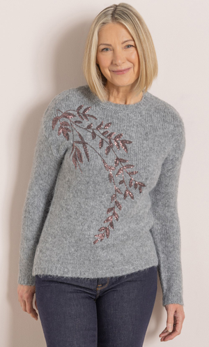 Anna Rose Embellished Jumper - Grey Marl