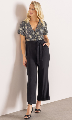 Lurex Wrap Top Wide Leg Jumpsuit - Black/Silver