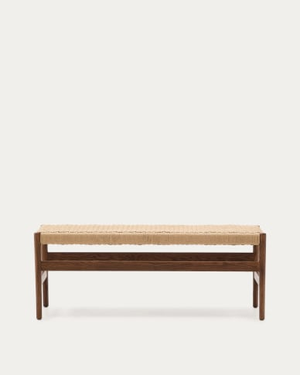Zaide bench made of solid oak wood in a walnut finish and rope cord seat, 120 cm, FSC 100%