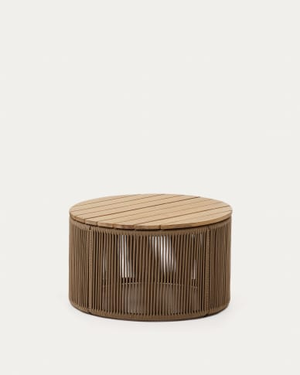 Dandara coffee table made of steel, beige cord and solid acacia wood, Ø60 cm FSC 100%
