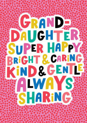 Granddaughter Colourful Typography Birthday Card