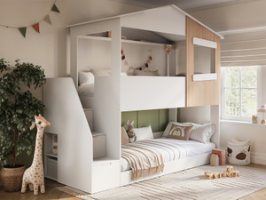 Flair | Dreamland House Staircase Bunk - White & Oak | BedKingdom