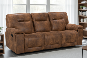 Faux Leather Suede Brown 3 Seater Manual Recliner Sofa MURCIA