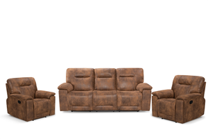 Faux Leather Suede Brown 3 + 1 + 1 Seater Manual Recliner Sofa Set MURCIA
