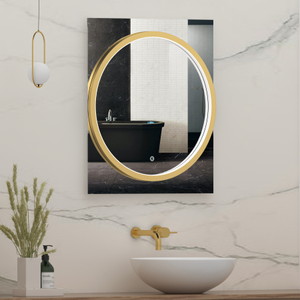 Monaco 600 x 700mm Brushed Brass Frontlit LED Illuminated Framed Round Mirror with Demister Pad & Touch Sensor