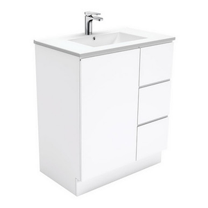 Dolce 750mm Ceramic Moulded Basin-Top + Fingerpull Gloss White Cabinet On Kick Board 1 Door 3 Left Drawer 1 Tap Hole [165929]