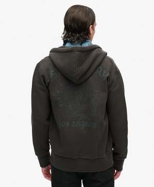 Felpa con cappuccio, zip ampia e grafica Tattoo