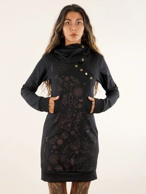 'Robe sweat imprimée à col capuche "Numendil Witchy", Noir'