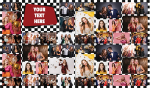 Personalised Birthday Backdrop Banner - Black White Chequered Photo Collage - 48 Photo