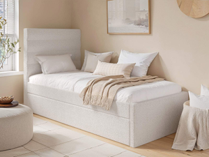Flair Ari Upholstered Single Bed With Trundle Beige Boucle
