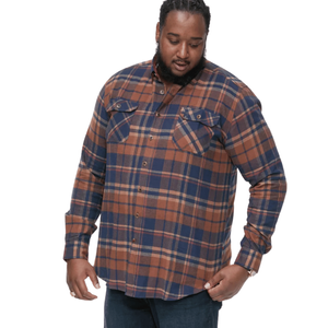 D555 Mens Sherlock Big & Tall Long Sleeve Check Two Patch Pocket Shirt - 6XL / Navy