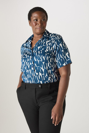 SJ Women's Open Collar Print Blouse, Caribbean Shards
