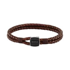 BOSS by Hugo Boss Jewellery Black Steel & Brown Leather Men's Bracelet - 1580048M