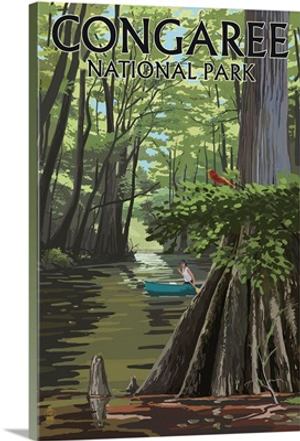 Congaree National Park, Canoeing In Wetlands: Retro Travel Poster
