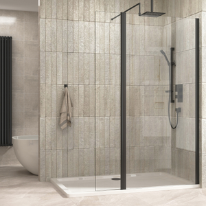 Marbella 300mm Matt Black Wet Room Flipper Panel for Shower Screen - 8mm Easy Clean Glass