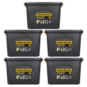 TOUGH MASTER Storage Boxes with Lids 18L Heavy Duty for Home Workshop, Box Size 38.5x29.5x26cm, Pack of 5