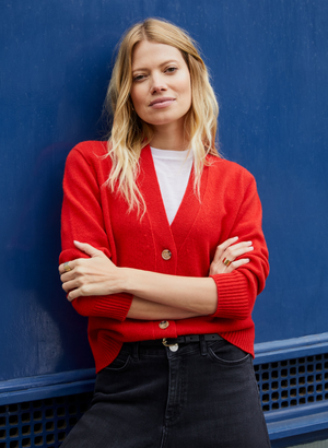 Mya Recycled Pure Wool Cardigan - 14 (UK Size 14) / Crimson Red