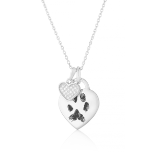 Silver Diamanté Heart Paw Print Necklace