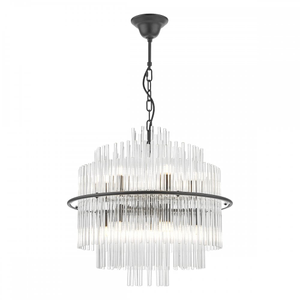 LUK1722 Lukas 13 Light Pendant Satin Black and Glass