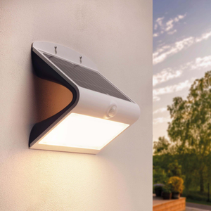 LED Solar Outdoor Wall Light with PIR Sensor - 8W - IP65 - Waterproof - 3000K - Warm White - White