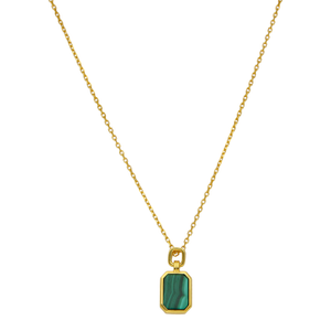 New Gold Plated Sterling Siver Malachite 16-17.5" Necklace