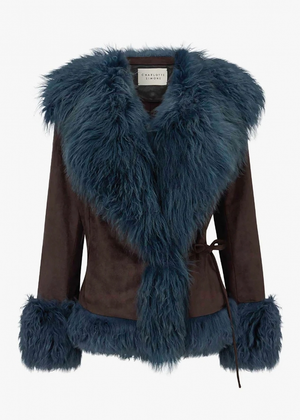 Birdie Chocolate Brown Teal 70's Sherling Trim Jacket