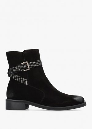 Panazol Black Suede Studded Strap Ankle Boots