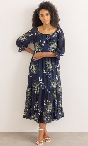 Garden Print Tiered Midaxi Dress - Midnight/Multi