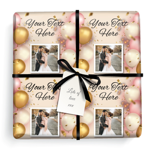 Personalised Party Wrapping Paper - Pink Gold Balloons - Upload 1 Photo &amp; Add Text