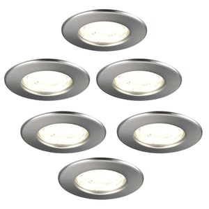 6x LED Downlights - 5W - Warm White - Fire Rated - IP65 Rated for Bathroom use - Dimmable - Stainless Steel - Ceiling - Recessed Spotlight - 5 Year Warranty