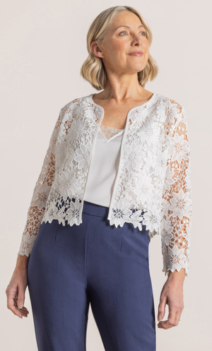 Anna Rose Open Front Floral Lace Cover Up - White