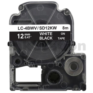 Compatible for Epson C53S625107 SD12KW 12MM White on Black Tape - 8 meters