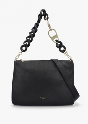 Black Leather Chunky Chain Strap Shoulder Bag