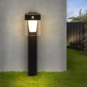 Solar Bollard Light Outdoor with PIR Sensor - Waterproof - 3000K - Warm White - Black - 620mm - Modern - Lantern - Aluminium