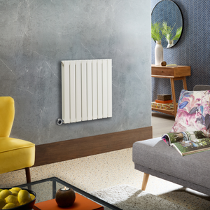 Milano x ECOSO Alpha - Electric White Horizontal Designer Radiator - 635mm x 630mm (Double Panel) - with Plug-In Chrome Wi-Fi Thermostatic Heating Element